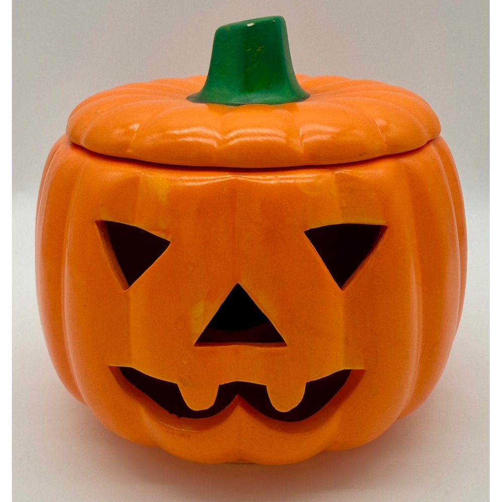 Vintage Ceramic Jack-O-Lantern Pumpkin Treat Jar with Lid Halloween Decor